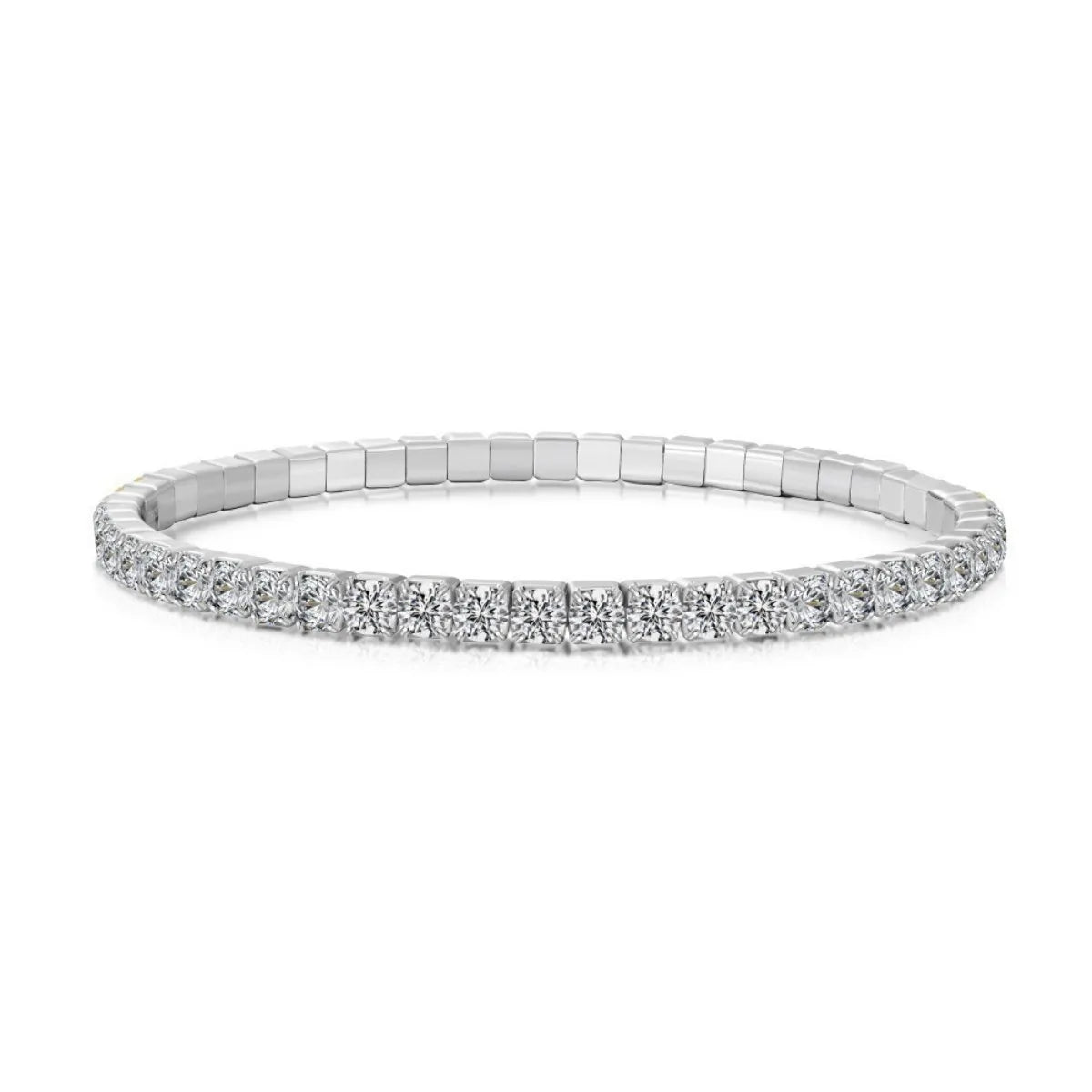 S925 Sterling Silver Elastic Tennis Bracelet CZ Adjustable Fit