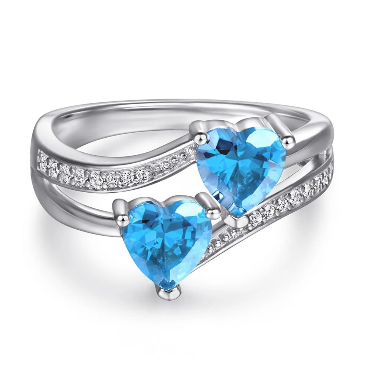 S925 Sterling Silver Blue Heart Jewelry Set Necklace Ring Earrings