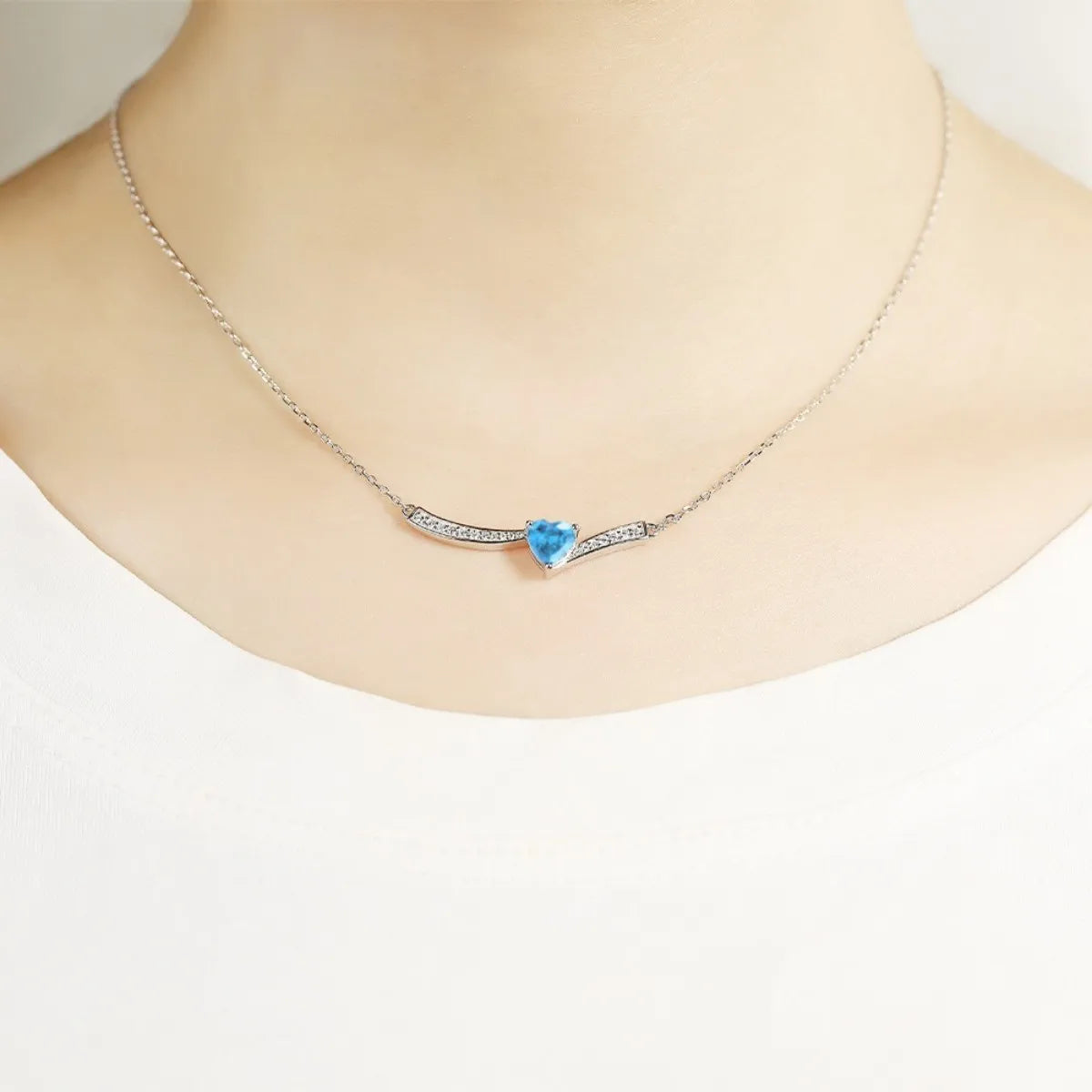 S925 Sterling Silver Blue Heart Jewelry Set Necklace Ring Earrings