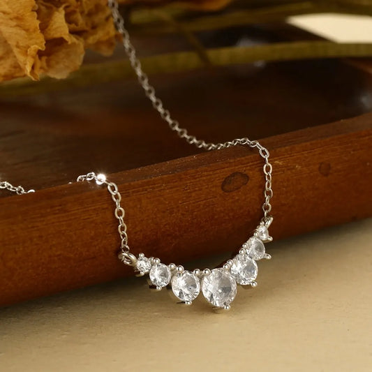 S925 Sterling Silver Curved Pavé CZ Necklace Adjustable Chain