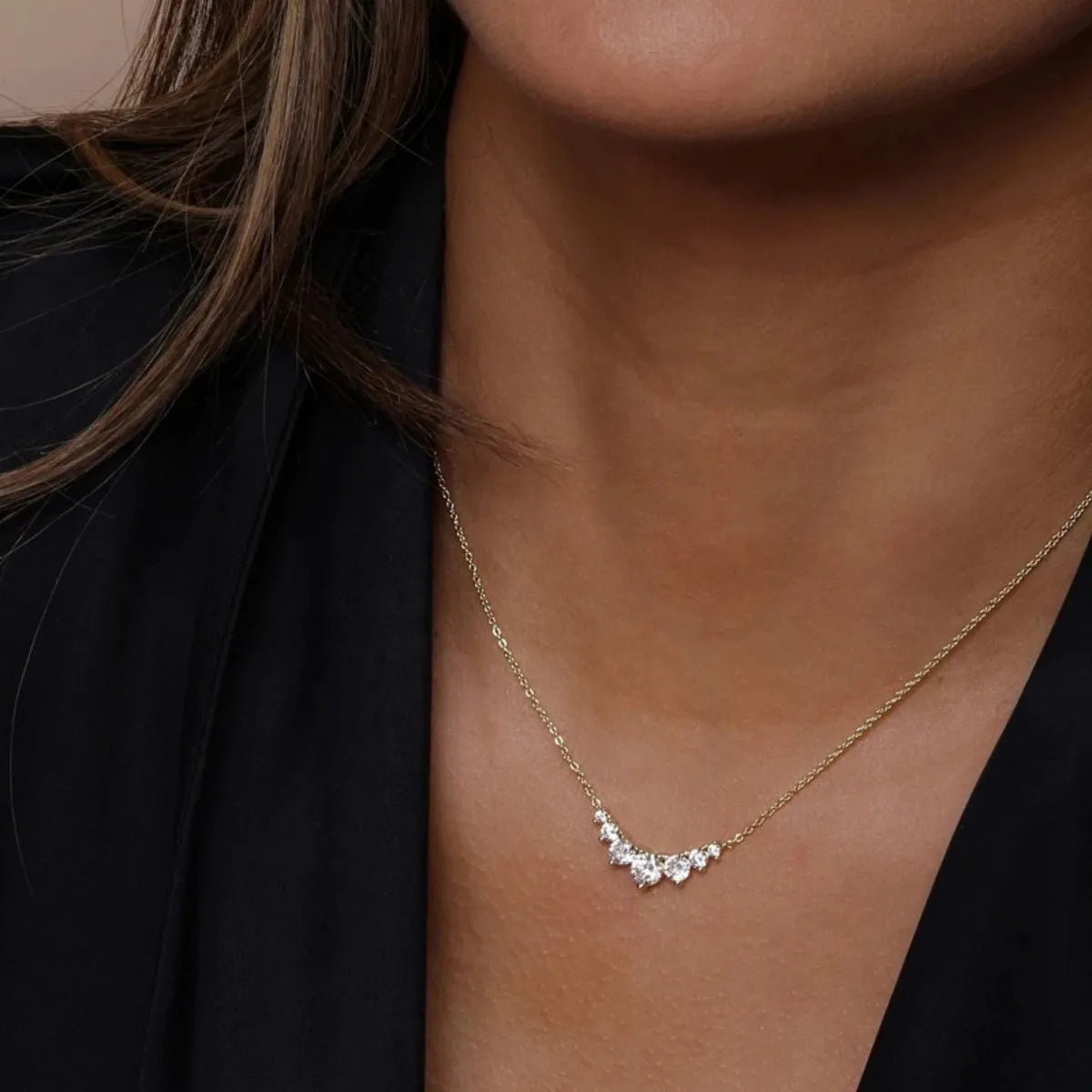 S925 Sterling Silver Curved Pavé CZ Necklace Adjustable Chain