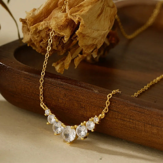 S925 Sterling Silver Curved Pavé CZ Necklace Adjustable Chain