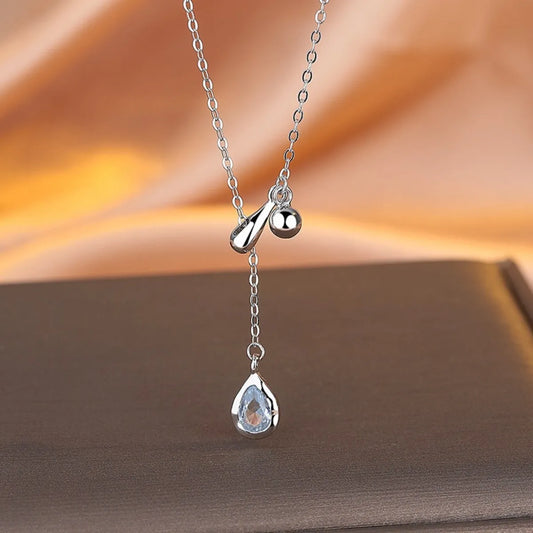 S925 Sterling Silver Teardrop Aquamarine Necklace Adjustable 38-45 cm