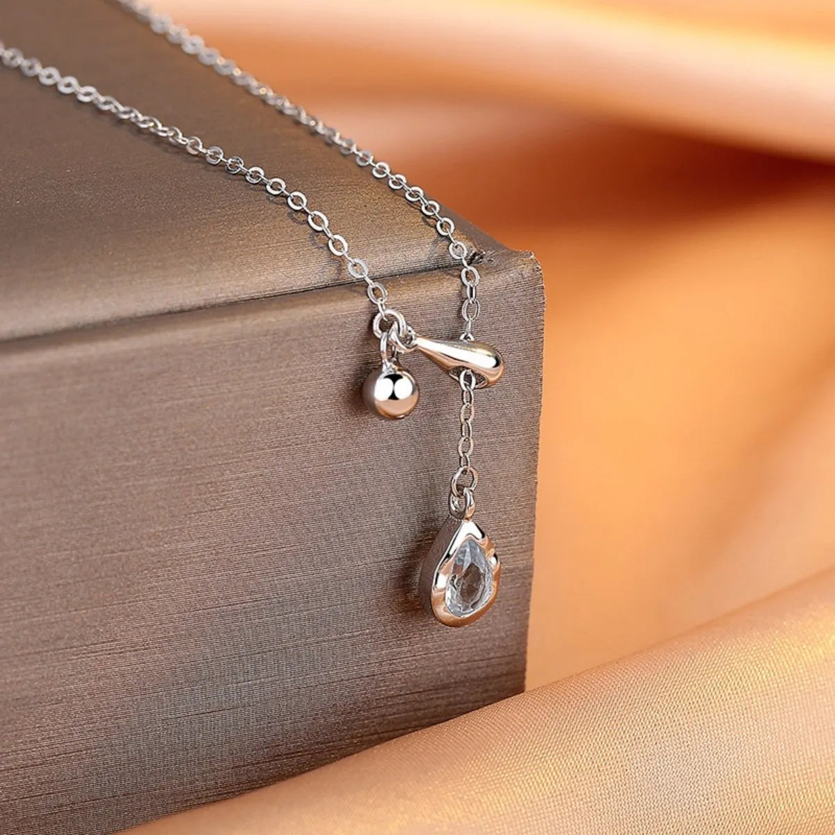S925 Sterling Silver Teardrop Aquamarine Necklace Adjustable 38-45 cm