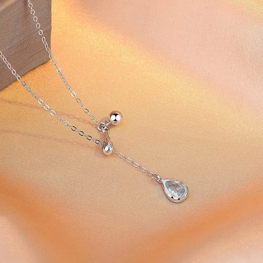 S925 Sterling Silver Teardrop Aquamarine Necklace Adjustable 38-45 cm