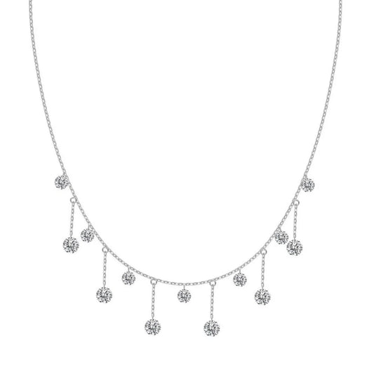 S925 Sterling Silver Tassel Necklace Crystal Pendant Adjustable Chain