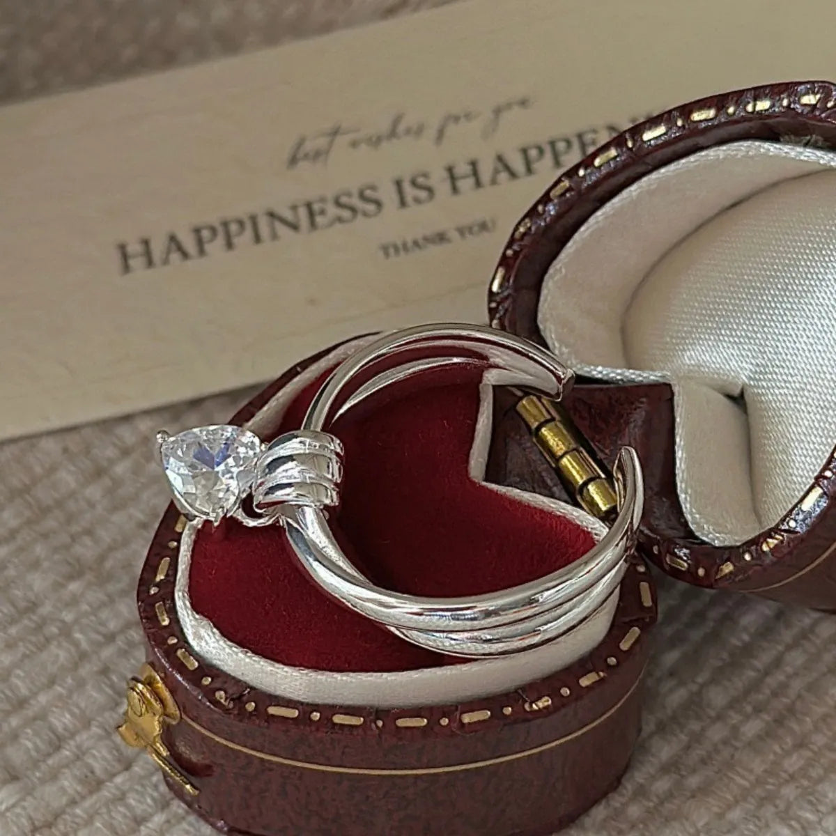 S925 Sterling Silver Heart Knot Ring Adjustable CZ Open Band