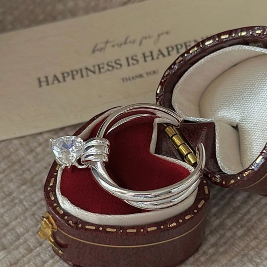 S925 Sterling Silver Heart Knot Ring Adjustable CZ Open Band