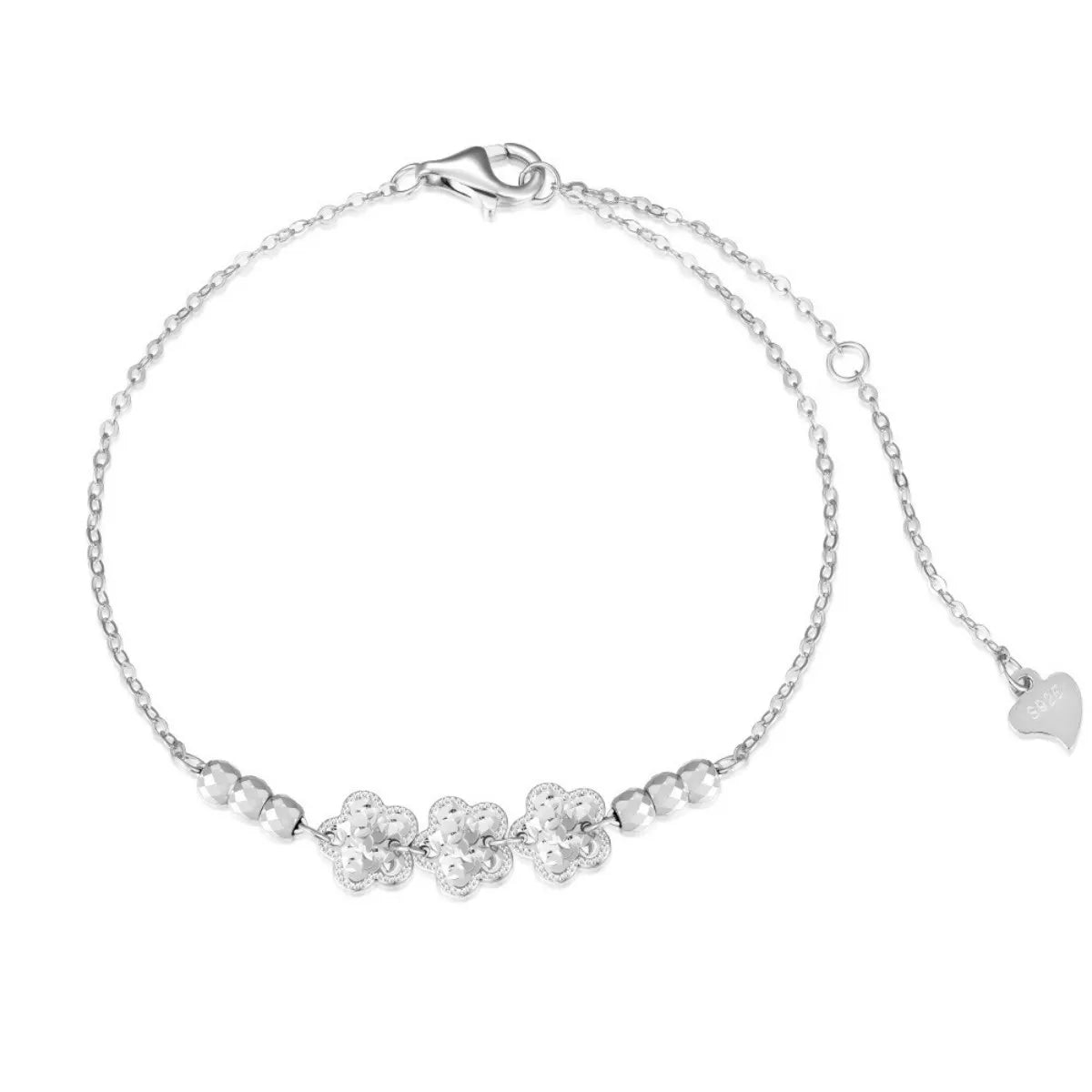 S925 Sterling Silver Four Leaf Clover Beaded Bracelet Adjustable