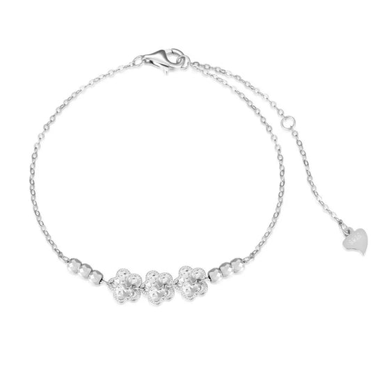 S925 Sterling Silver Four Leaf Clover Beaded Bracelet Adjustable
