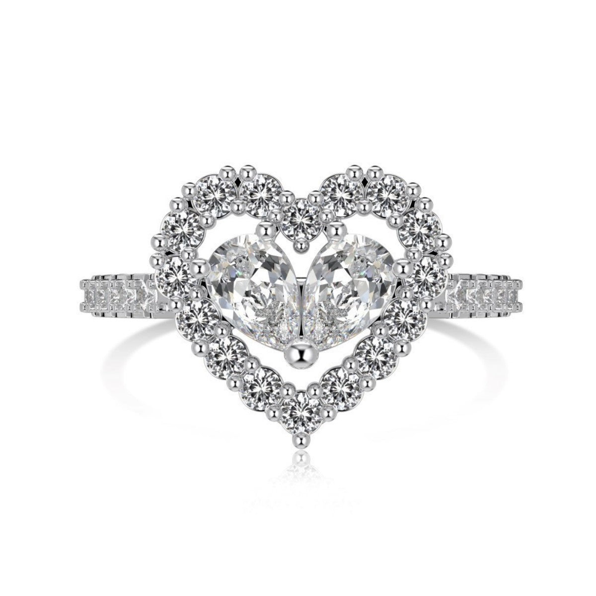 S925 Sterling Silver Twin Heart CZ Jewelry Set Necklace Ring Earrings