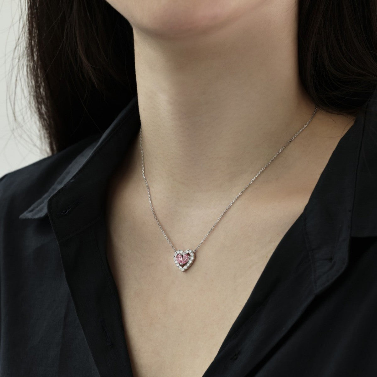 S925 Sterling Silver Twin Heart CZ Jewelry Set Necklace Ring Earrings