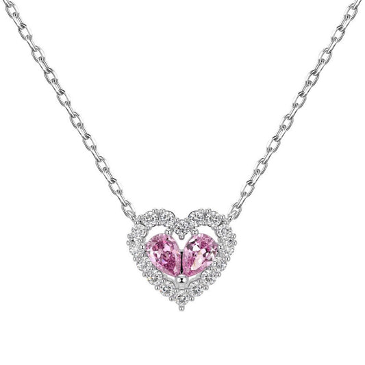 S925 Sterling Silver Twin Heart CZ Jewelry Set Necklace Ring Earrings
