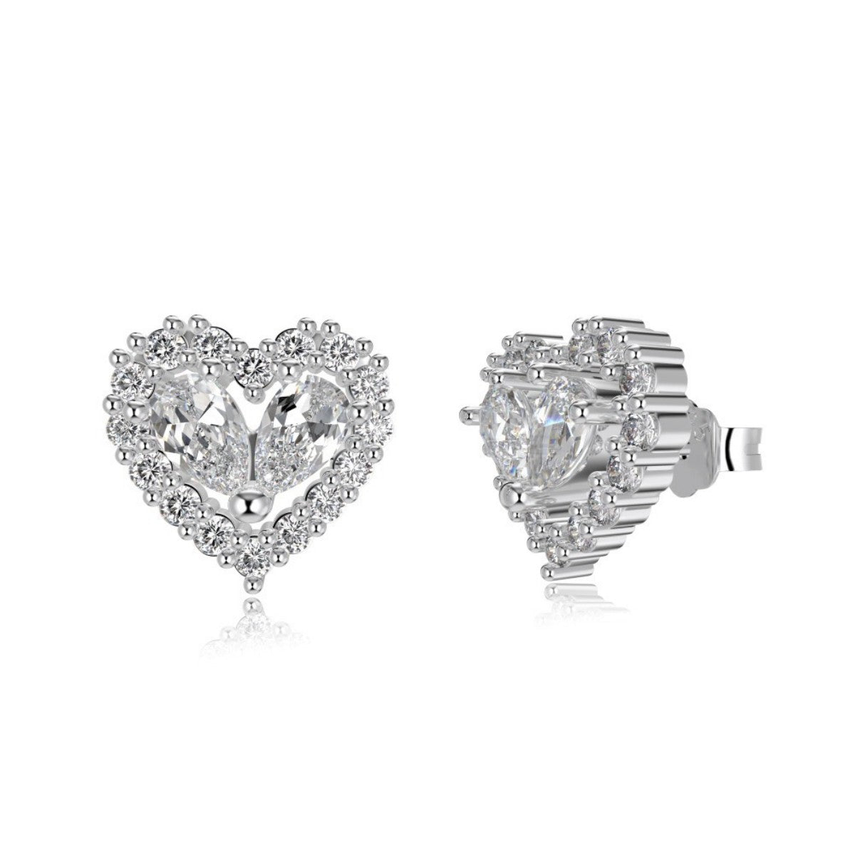 S925 Sterling Silver Twin Heart CZ Jewelry Set Necklace Ring Earrings