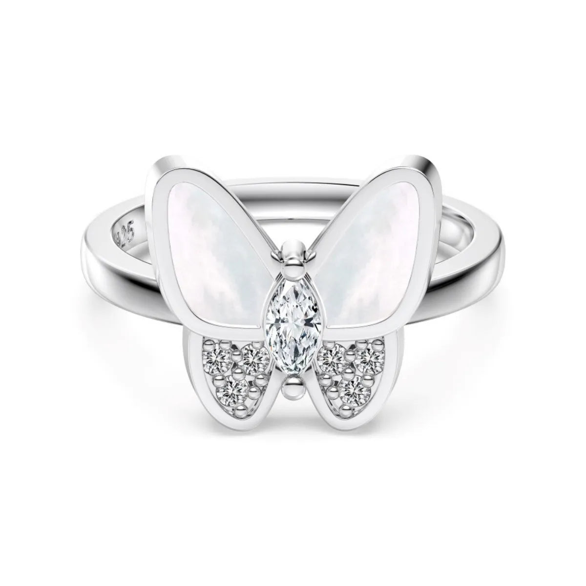 S925 Sterling Silver Butterfly Jewelry Set Mother of Pearl Necklace Bracelet Ring Earrings