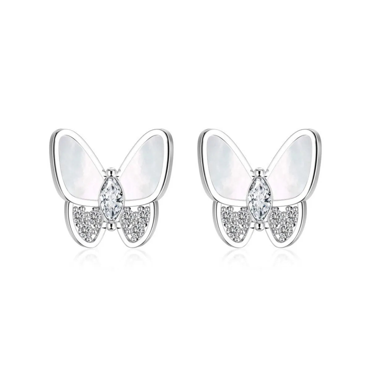S925 Sterling Silver Butterfly Jewelry Set Mother of Pearl Necklace Bracelet Ring Earrings
