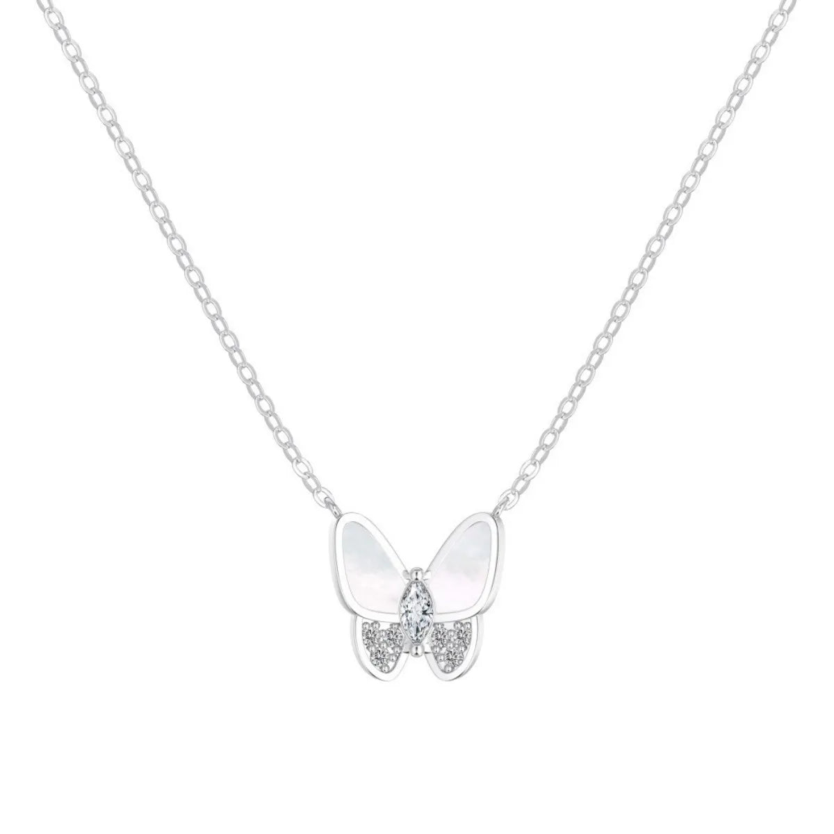 S925 Sterling Silver Butterfly Jewelry Set Mother of Pearl Necklace Bracelet Ring Earrings