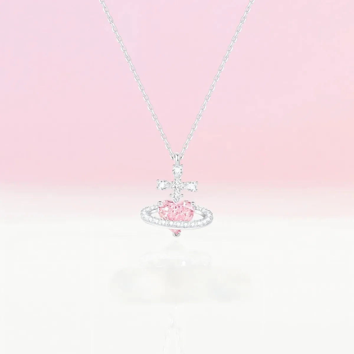 S925 Sterling Silver Heart Moissanite Necklace Orbit Design Adjustable