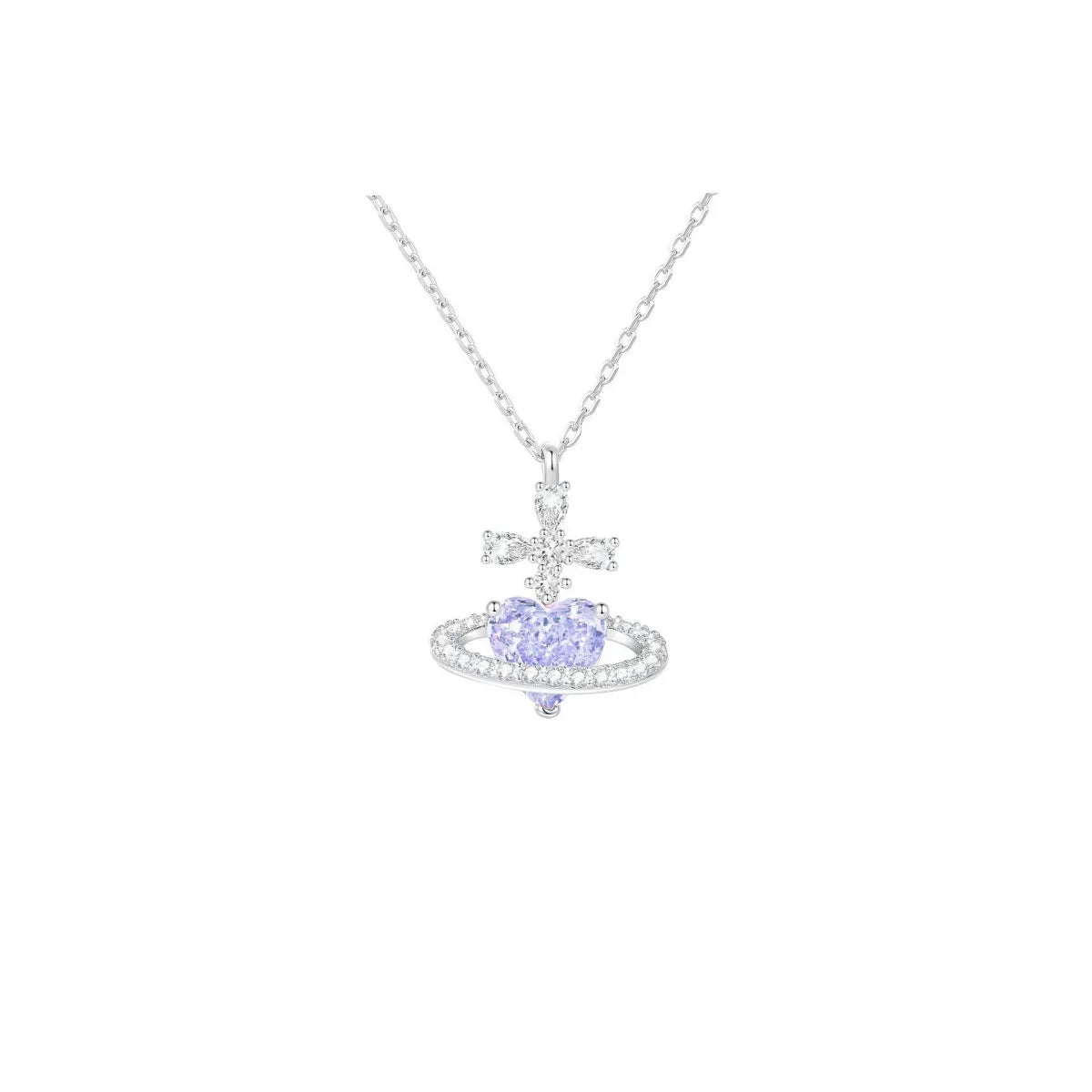 S925 Sterling Silver Heart Moissanite Necklace Orbit Design Adjustable