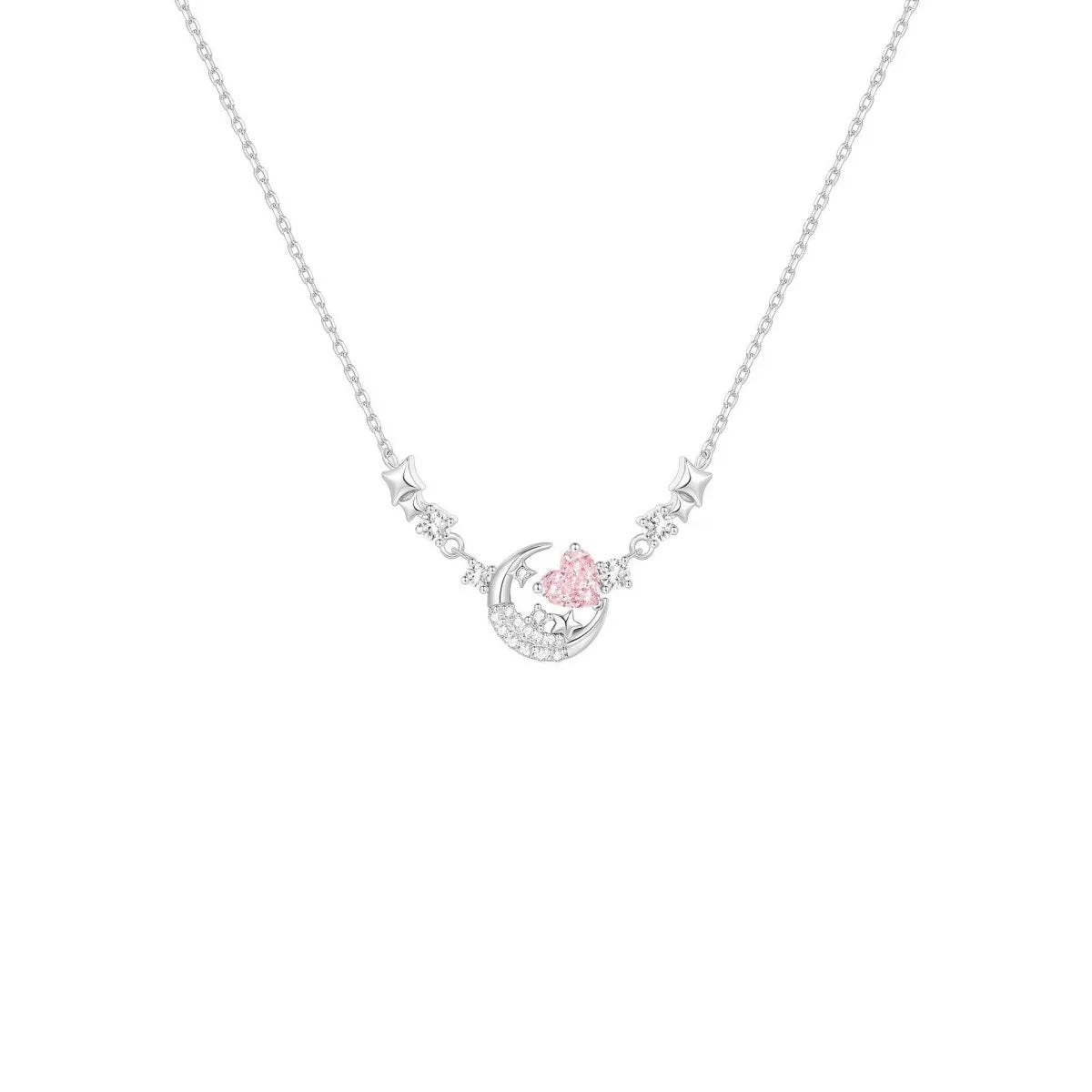 S925 Sterling Silver Heart Moissanite Necklace Orbit Design Adjustable