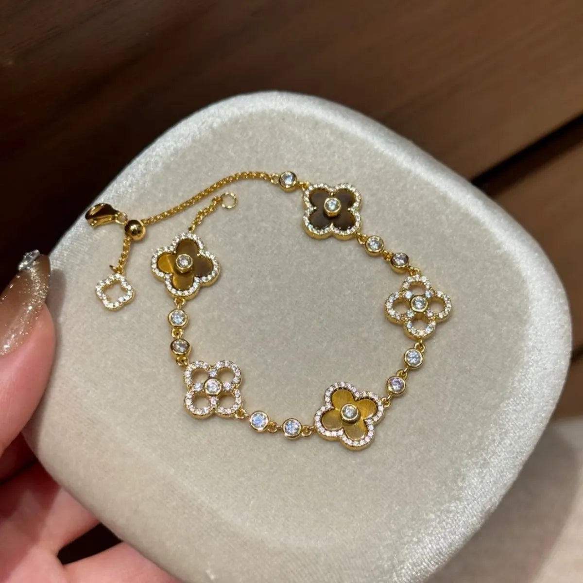 S925 Sterling Silver Tiger Eye Clover Jewelry Set Necklace Bracelet Earrings