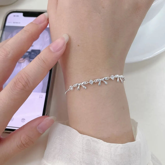 S925 Sterling Silver Bow Bracelet CZ Adjustable 15-18 cm