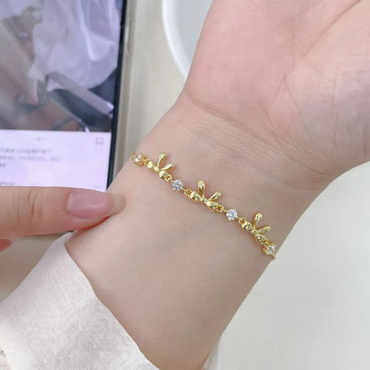 S925 Sterling Silver Bow Bracelet CZ Adjustable 15-18 cm
