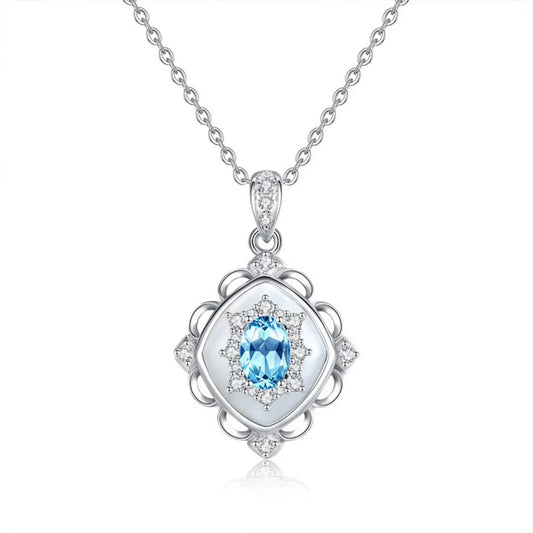 S925 Sterling Silver Retro Crystal Necklace Mother of Pearl 45 cm
