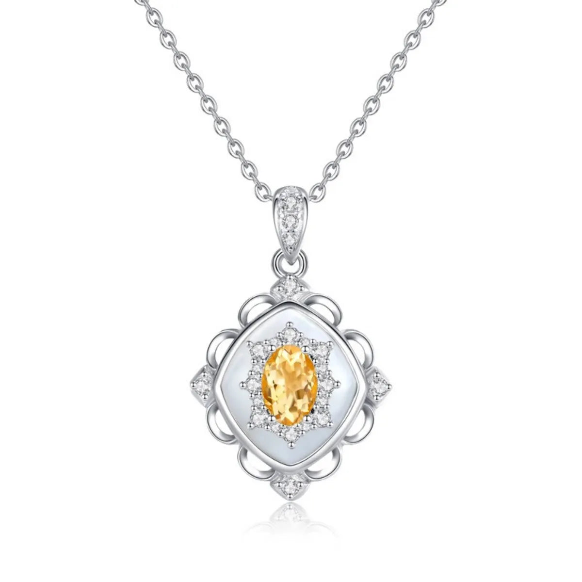 S925 Sterling Silver Retro Crystal Necklace Mother of Pearl 45 cm