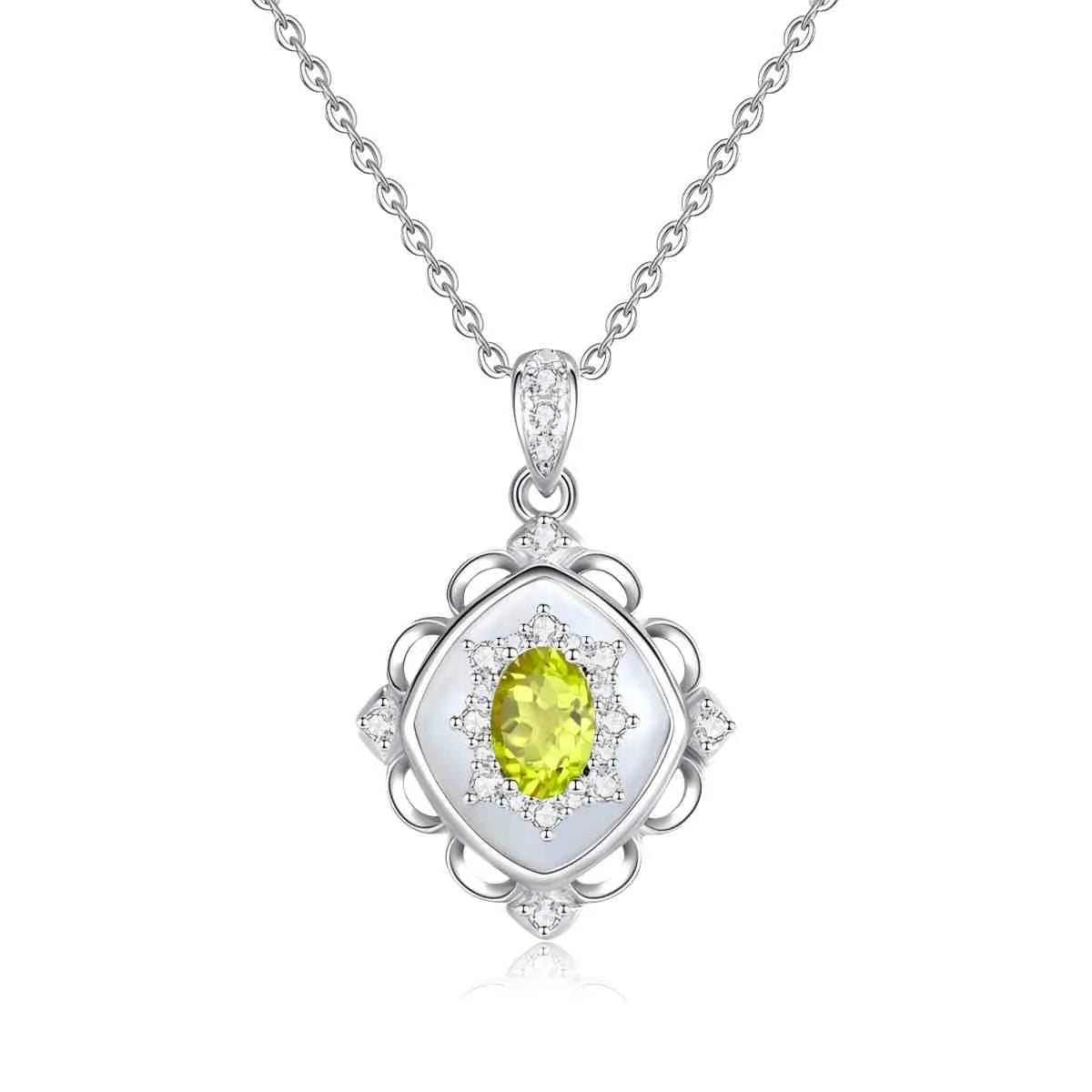 S925 Sterling Silver Retro Crystal Necklace Mother of Pearl 45 cm