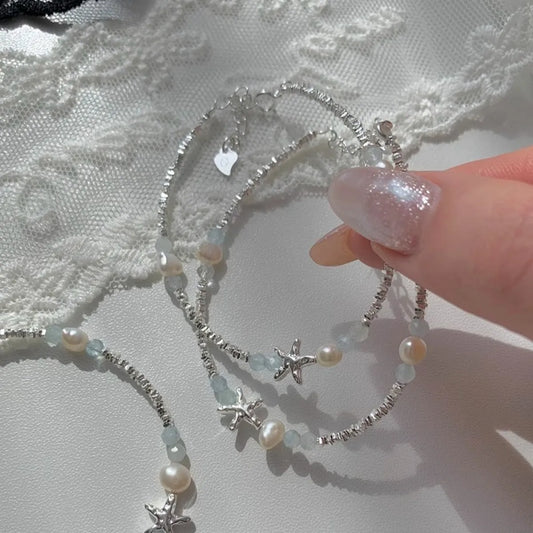 S925 Sterling Silver Starfish Pearl Bracelet Natural Pearl Adjustable