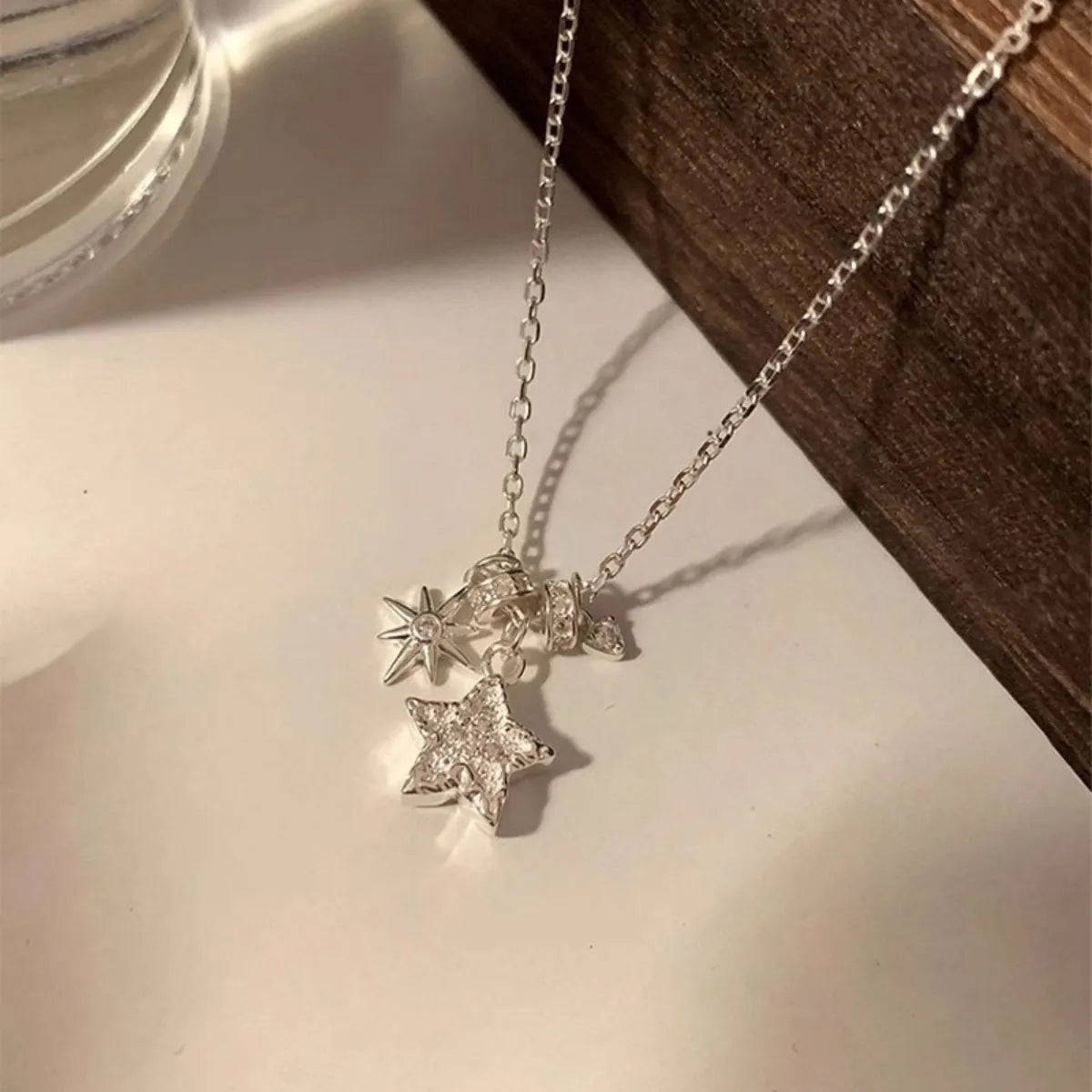 S925 Sterling Silver Star Charm Necklace Adjustable 40-45 cm