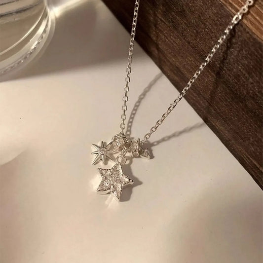 S925 Sterling Silver Star Charm Necklace Adjustable 40-45 cm