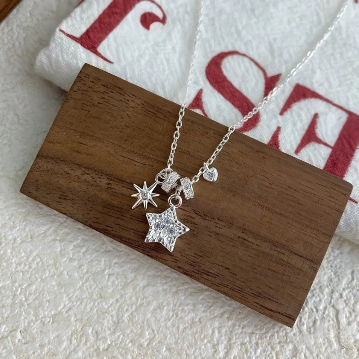 S925 Sterling Silver Star Charm Necklace Adjustable 40-45 cm