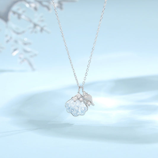 S925 Sterling Silver Shell Necklace Crystal Pendant Adjustable