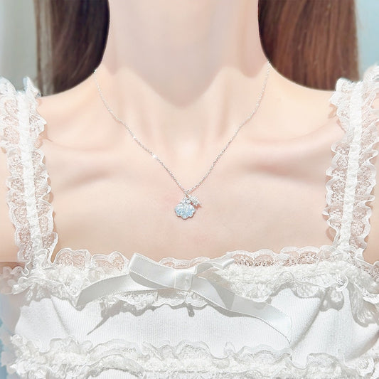S925 Sterling Silver Shell Necklace Crystal Pendant Adjustable