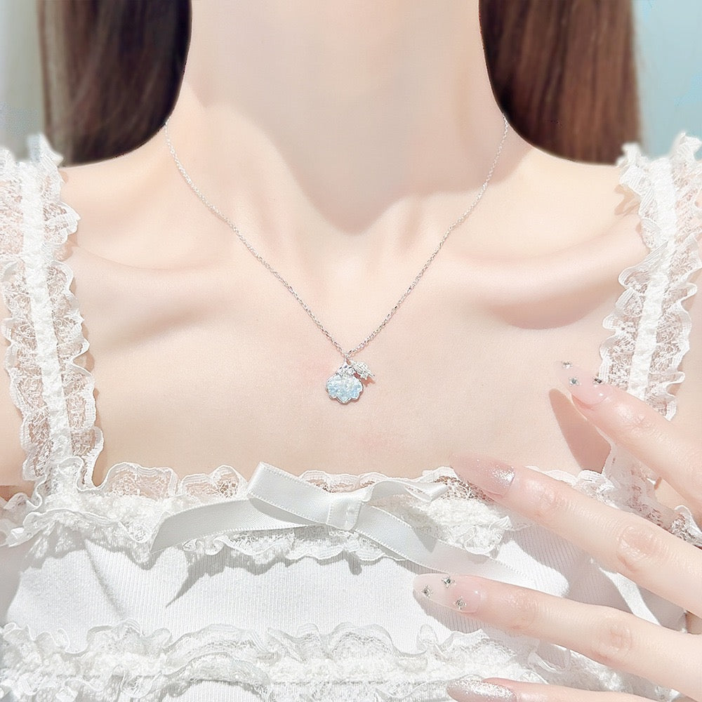 S925 Sterling Silver Shell Necklace Crystal Pendant Adjustable