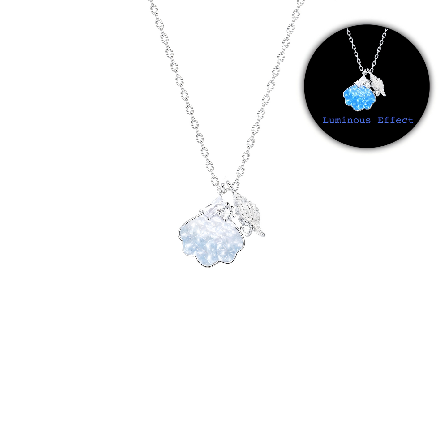 S925 Sterling Silver Shell Necklace Crystal Pendant Adjustable