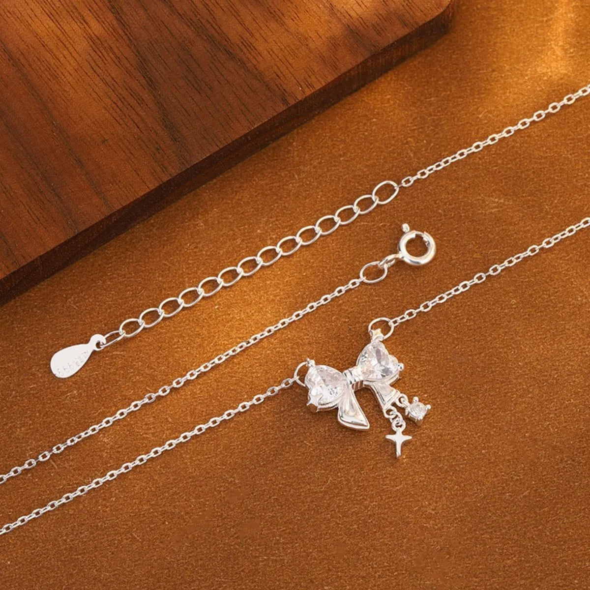 999 Pure Silver Bow Necklace Minimalist Pendant