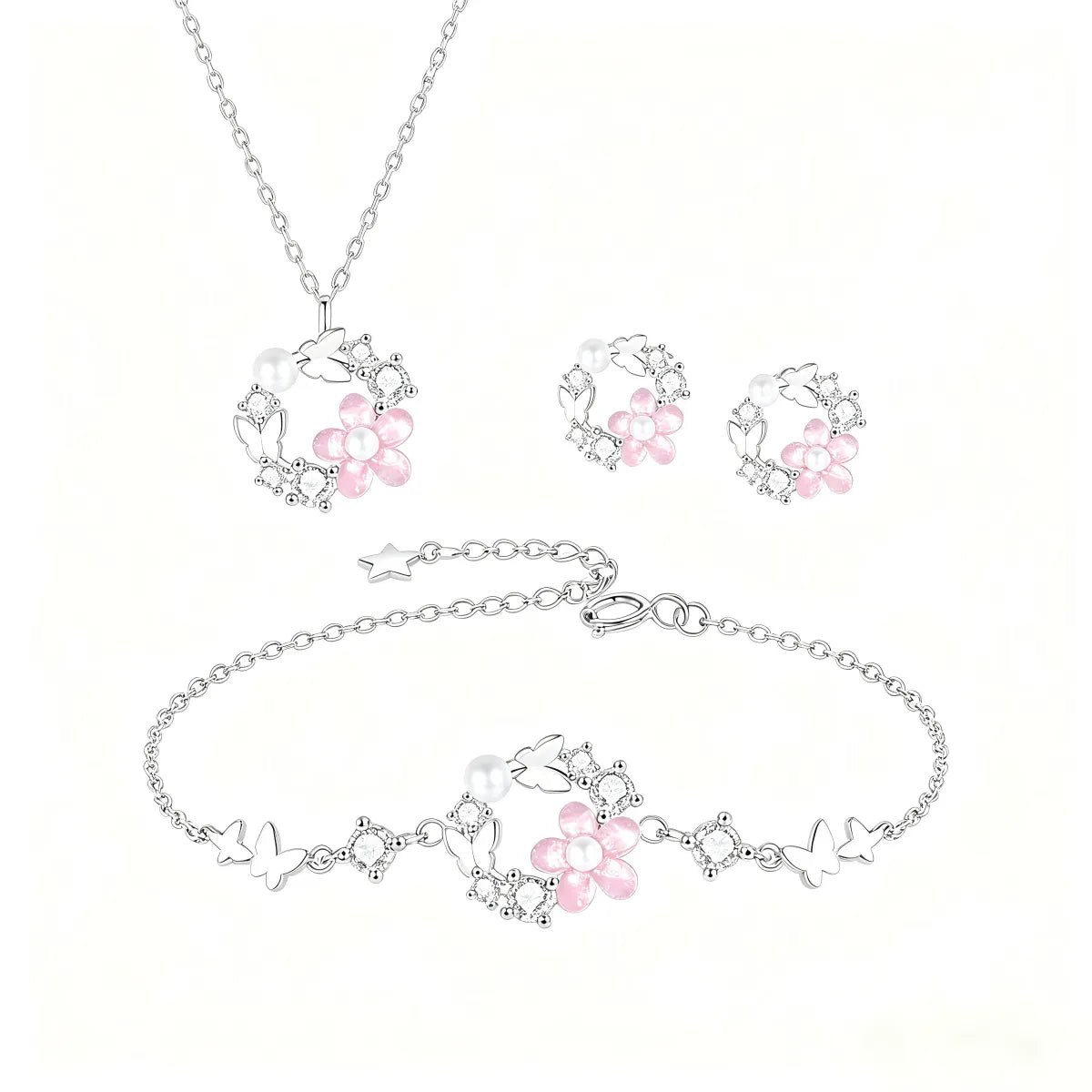 Garland S925 Sterling Silver Jewelry Set Necklace Bracelet Earrings