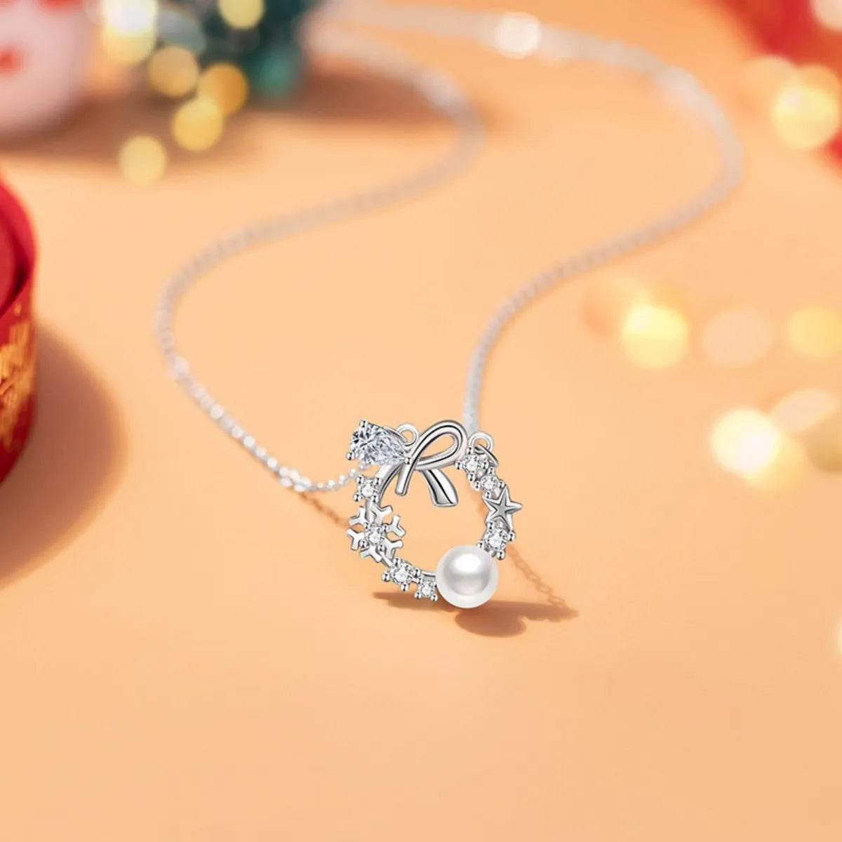 S925 Sterling Silver Bow Snowflake Necklace Minimalist Pendant