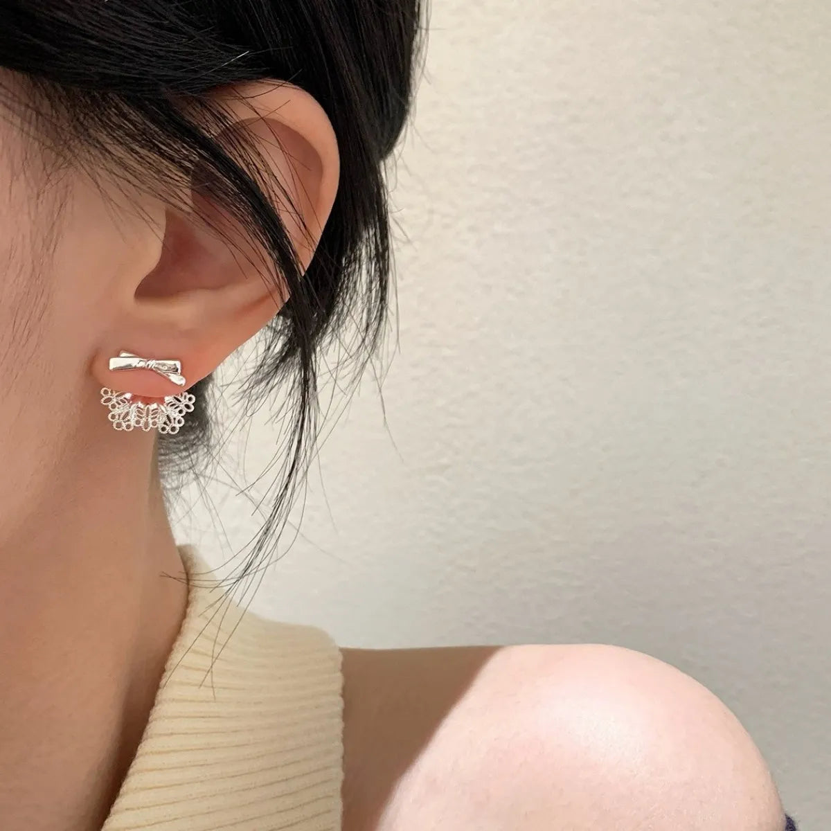 S925 Sterling Silver Bow Earrings Minimalist Stud Earrings