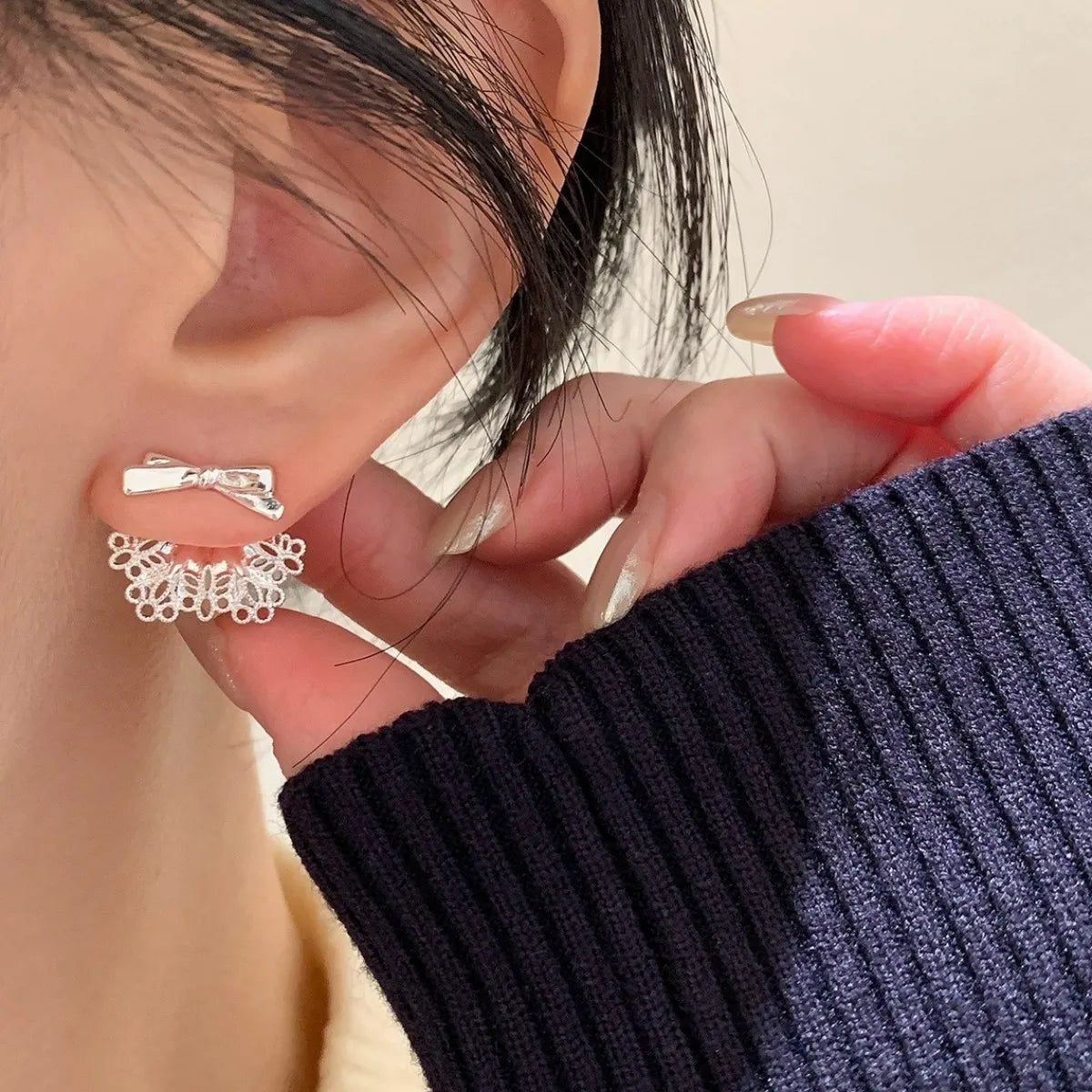 S925 Sterling Silver Bow Earrings Minimalist Stud Earrings