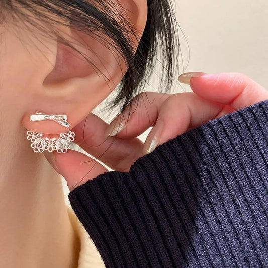 S925 Sterling Silver Bow Earrings Minimalist Stud Earrings