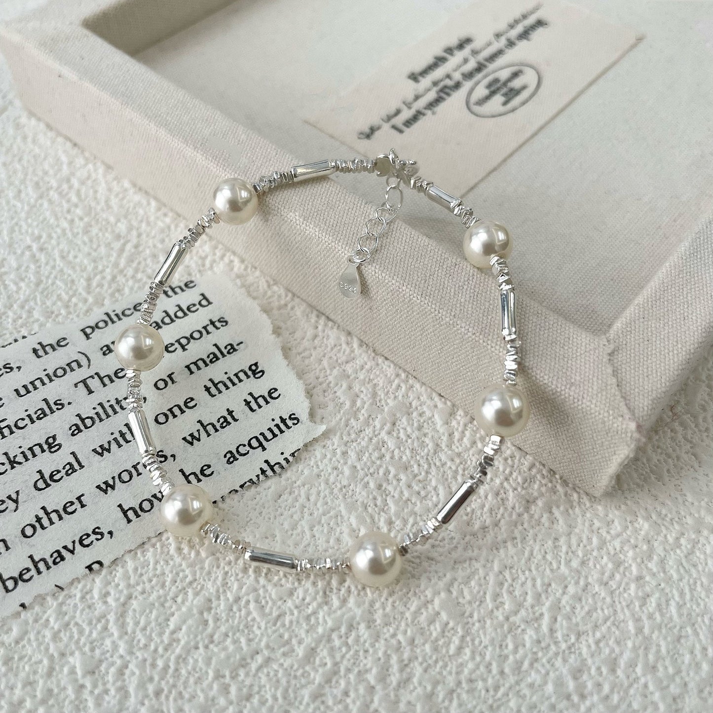 S925 Sterling Silver Bamboo Pearl Bracelet Adjustable Nature Inspired Design