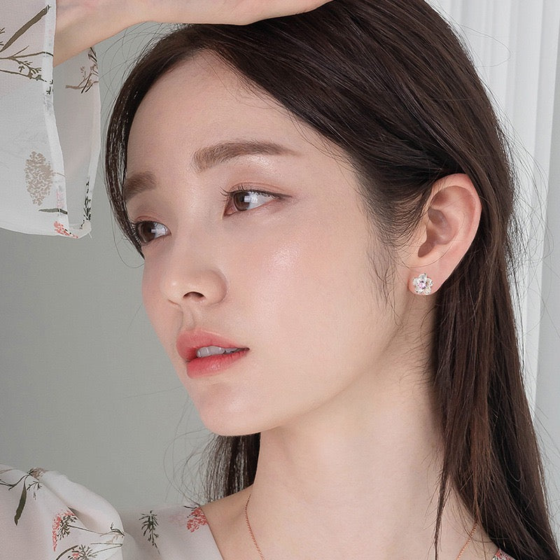 S999 Sterling Silver Sakura Stud Earrings Cherry Blossom Design