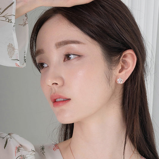 S999 Sterling Silver Sakura Stud Earrings Cherry Blossom Design