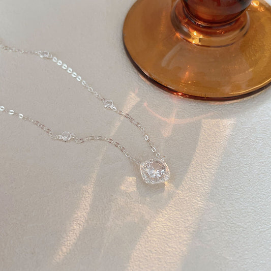 S925 Sterling Silver Pearl Layered Necklace Vintage Cube Sugar Design