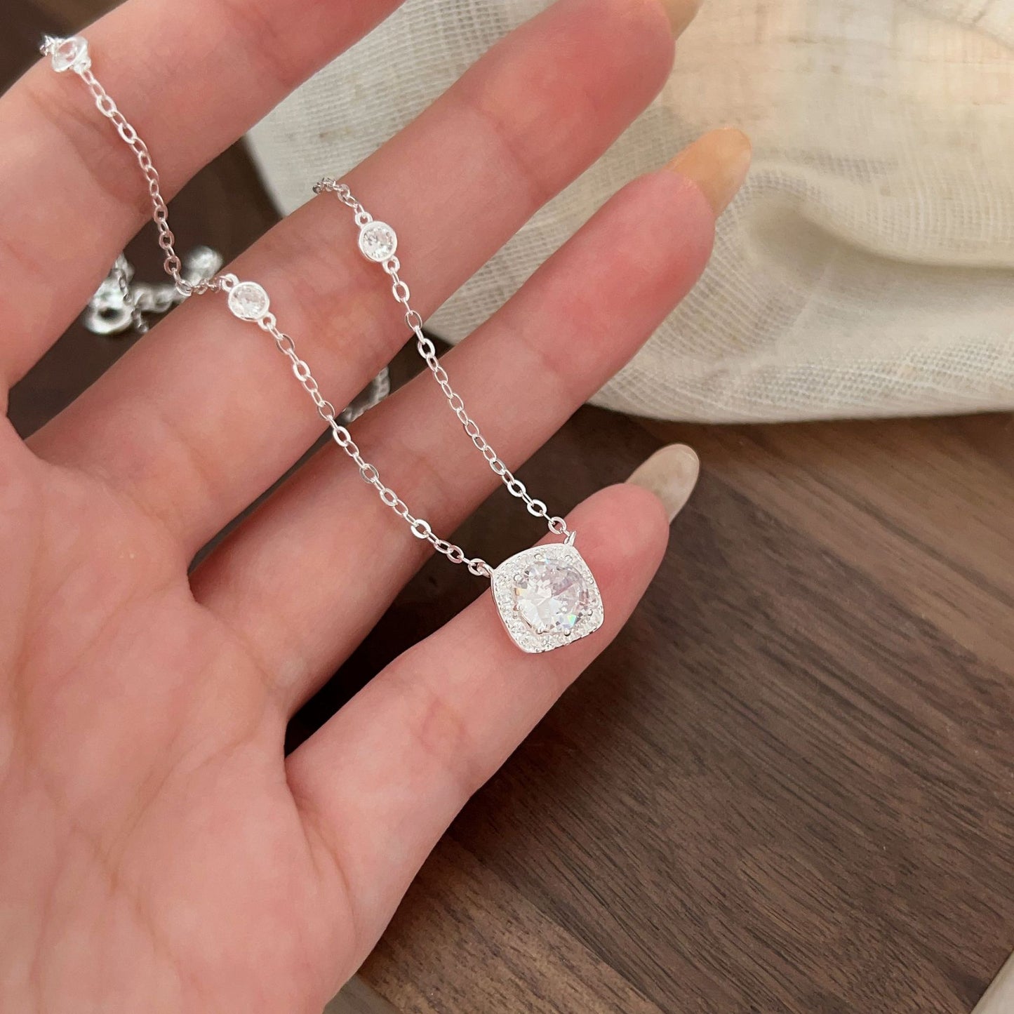 S925 Sterling Silver Pearl Layered Necklace Vintage Cube Sugar Design