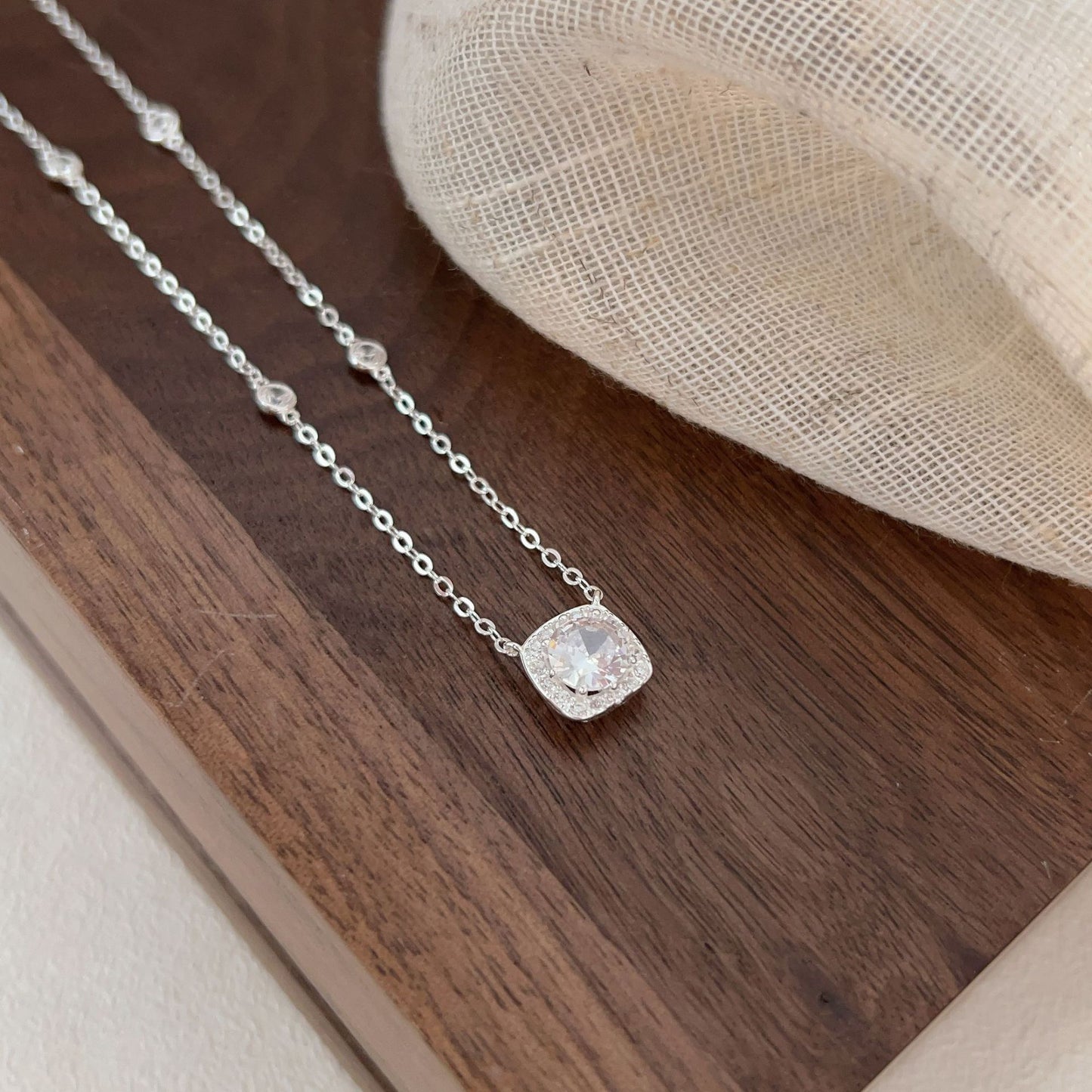 S925 Sterling Silver Pearl Layered Necklace Vintage Cube Sugar Design